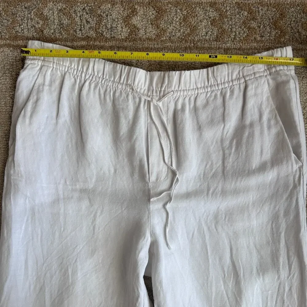 Wide Leg Pull On Tie Waste Linen Pants Pockets Lightweight Capsule White Women M